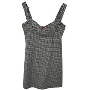Full Tilt Gingham Mini Dress Black White Rose Rosette Sweetheart Neck Size M
